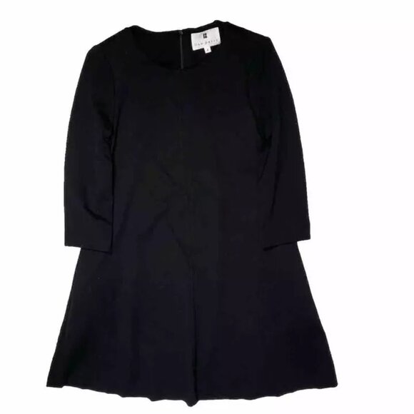 Lisa Perry Black Mini Dress Short Size 4 Small Designer Rare 3/4 Sleeve Stretch - Picture 1 of 5